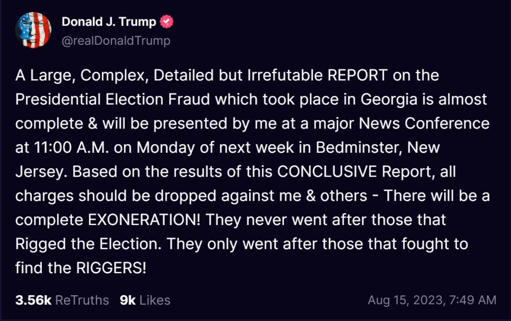 Trump Fires Back at Fulton County D.A. by Hinting at 'Irrefutable' Report on Georgia Election Fraud